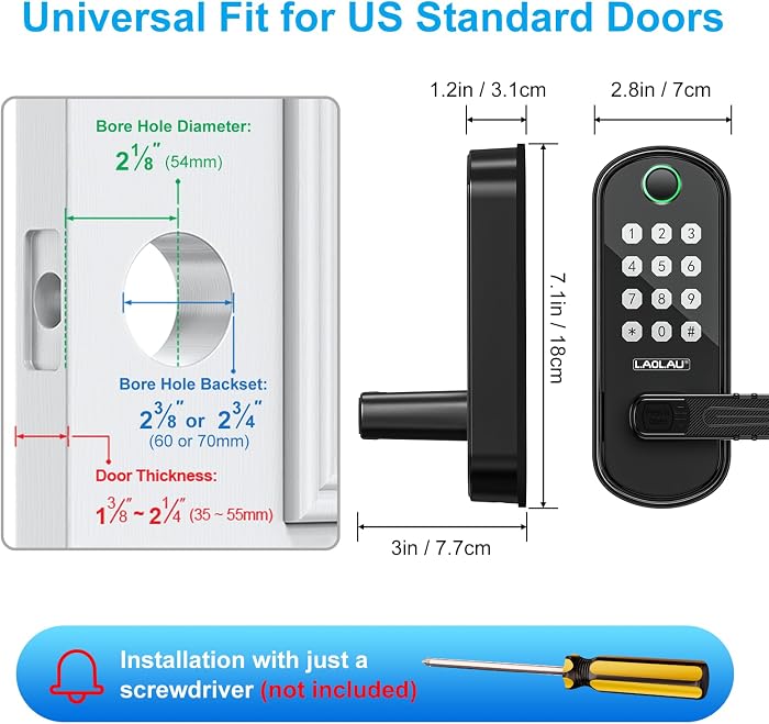 Smart Fingerprint Door Lock, 6-in-1 Keyless Entry, App Control, Auto Lock
Backlit Keypad Door Lock with Handle, Anti-Peep Password, 15-Min Install Alexa & Google Compatible for Front Doors & Bedrooms