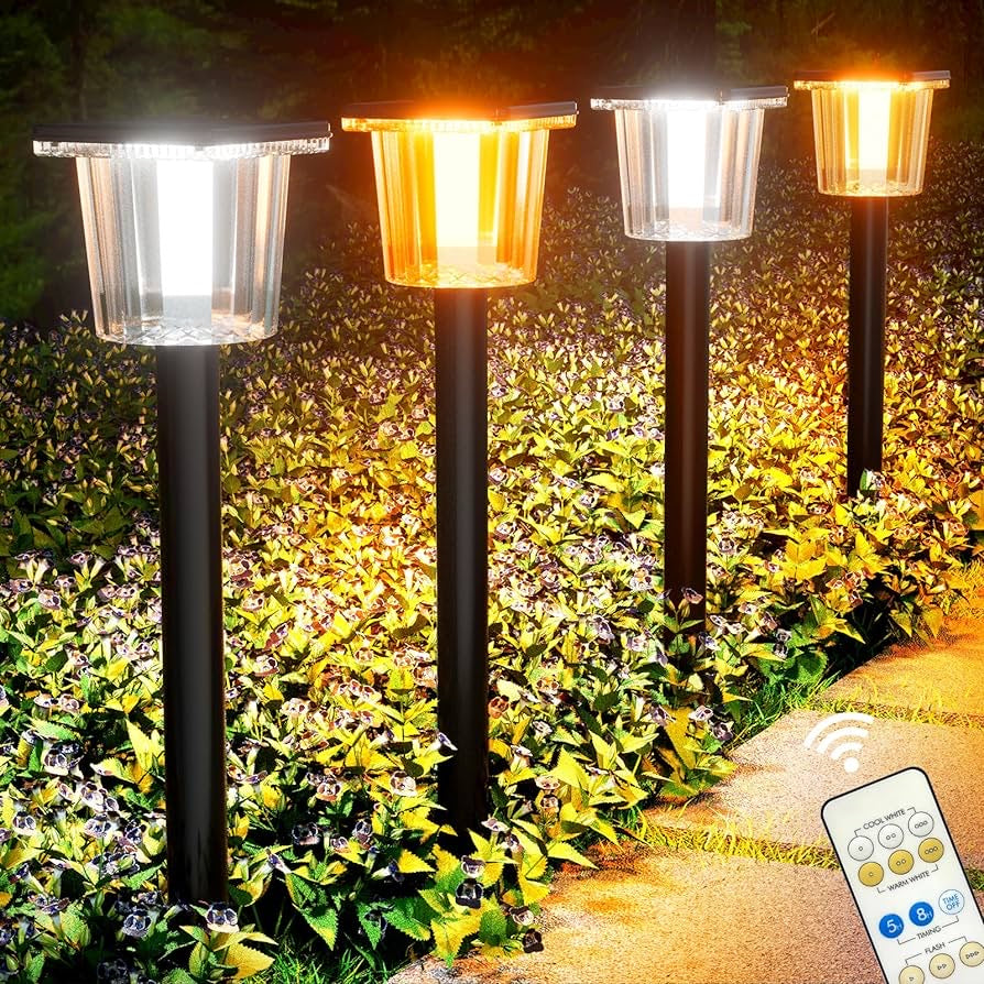 Solar Pathway Lights, Outdoor Garden Light with 16 LED Beads, Landscape Path Lights Walkway Lights High Brightness, 1500 mAh Battery, 3 Brightness Options & Lighting Modes(4 Pack)