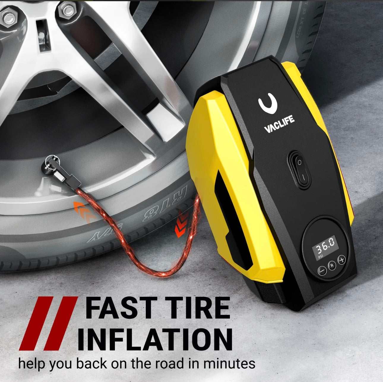 Tire Inflator Portable Air Compressor - Air Pump For Car Tires - 12V DC Compact Tire Pump With Auto Shutoff Function - Multipurpose Car Accessory With LED Light