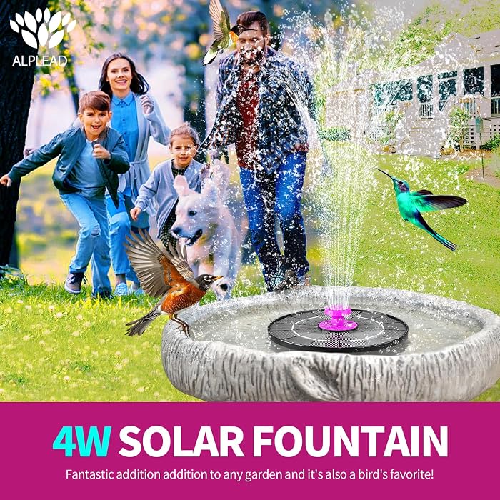 Solar Bird Bath Fountain Pump, 2026 Upgrade 4W Solar Powered Water Pump, Outdoor 6.3 Inch Water Fountain Pump with 8 Nozzles, Hummingbirds, Garden, Pool, Pond Hot Pink