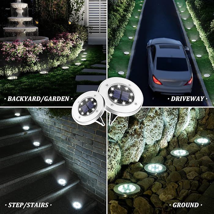 8 Pack Solar Ground Lights with Large Capacity Battery, High Efficiency Solar Powered Lights for Outdoor Garden, Patio, Pathway and Yard
