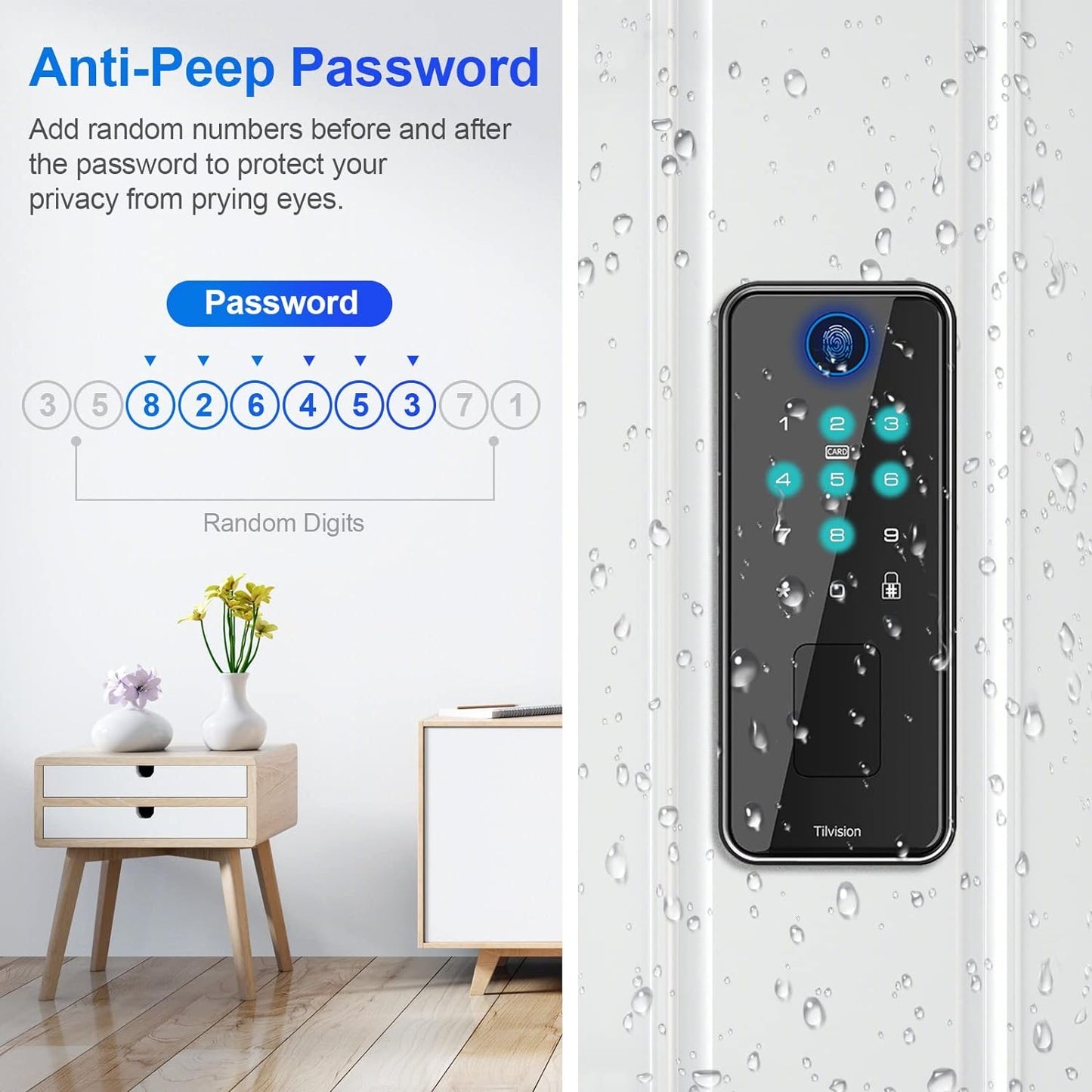 Fingerprint Door Lock,Keyless Entry Touchscreen Keypad Deadbolt with Fingerprint,Fob & Passcode Unlock - Auto Lock & IP65 Waterproof - Biometric Security Door Lock for Front Door,Home,Office