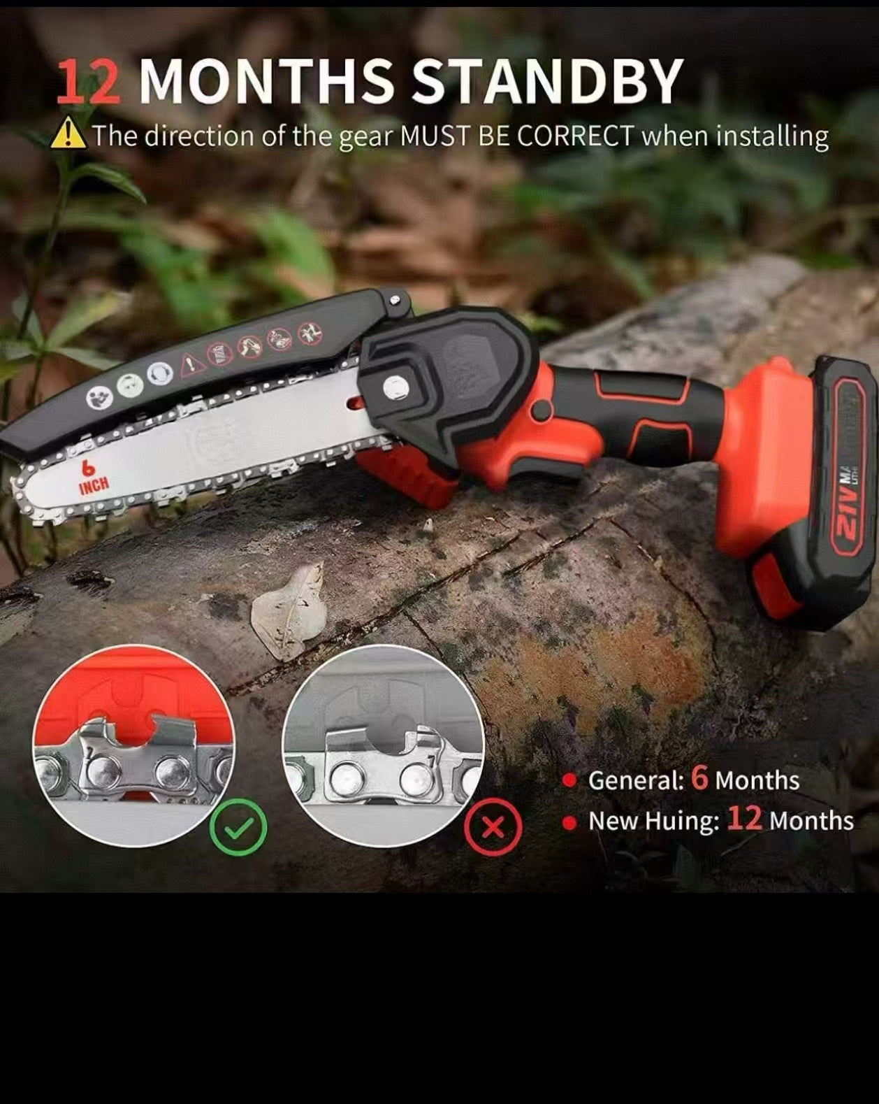 6-Inch Mini Electric Chainsaw Cordless - Handheld Portable Chainsaw with 2 Batteries - 21V Rechargeable Power Chain Saws for Tree Trimming Wood Cutting