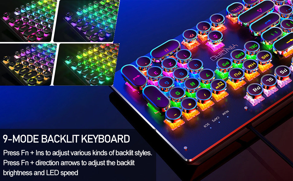 YSCP Typewriter Style Mechanical Gaming Keyboard RGB Backlit Wired with Blue Switch Retro Round Keycap 104 Keys Keyboard (Writertype Keyboard 104 )