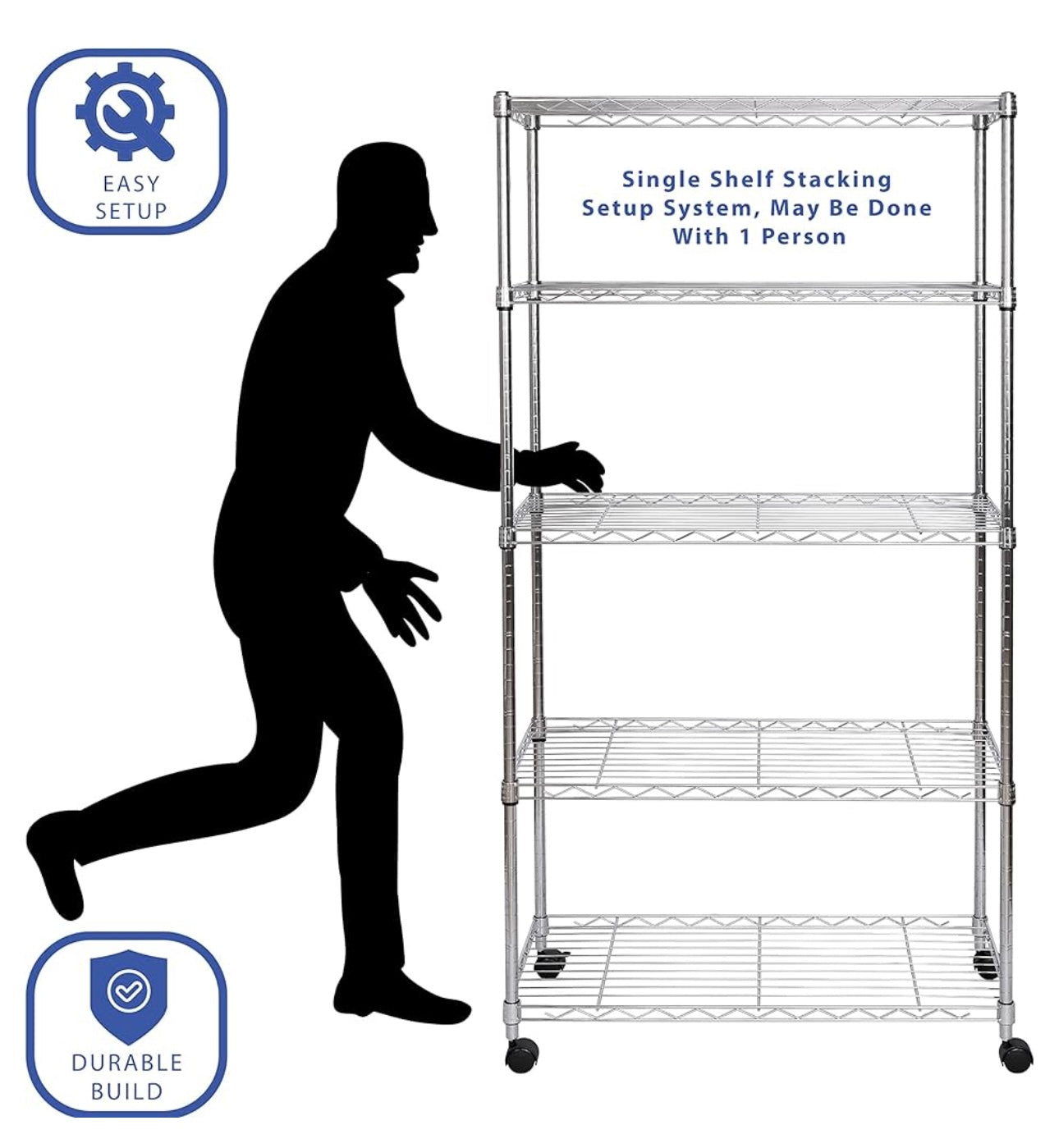 5-Tier Wire Shelving with Wheels, 5-Tier, 30"" W x 14"" D (NEW MODEL), Chrome Plating, Plated Steel