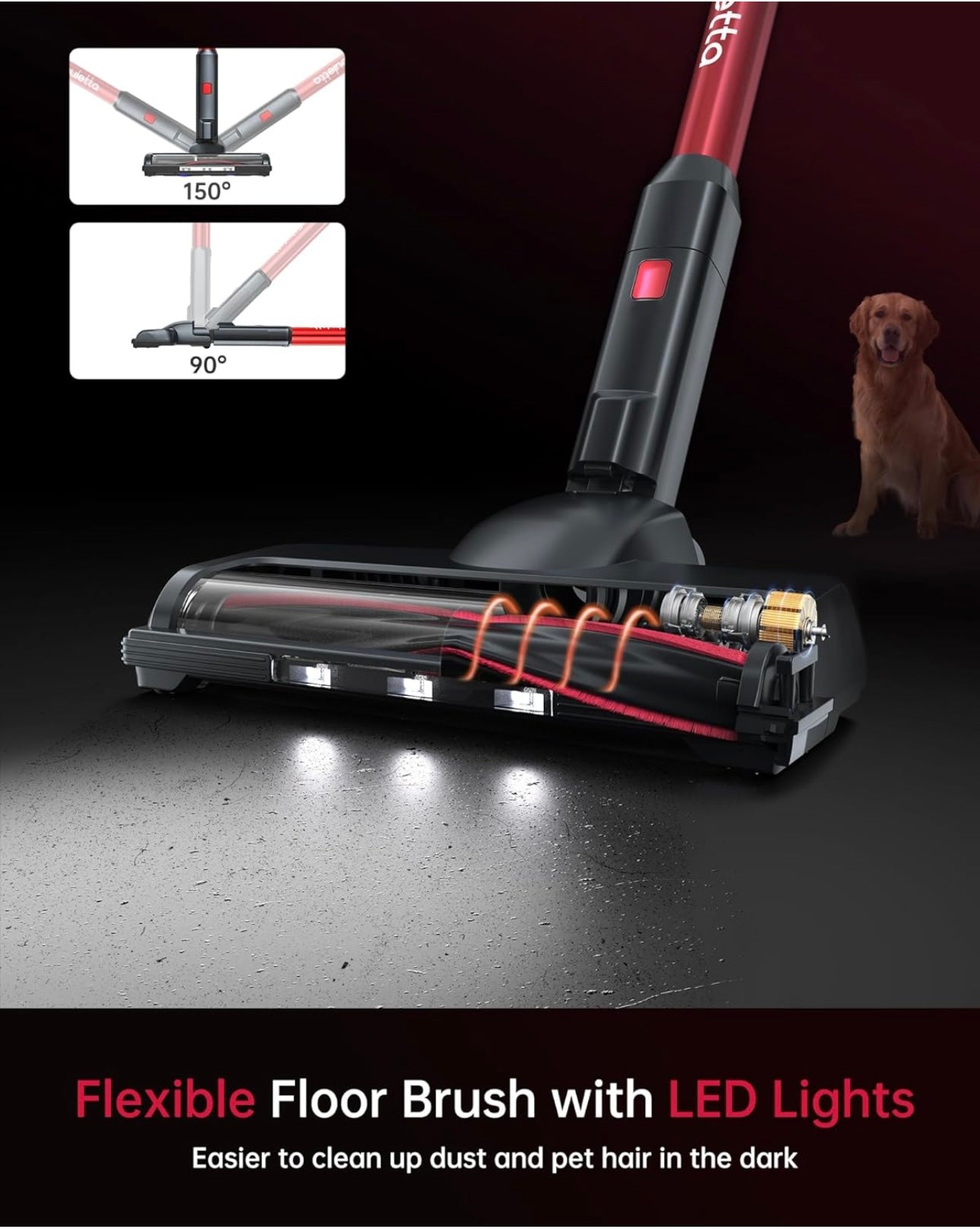 Cordless Vacuum Cleaner with Powerful Suction, Up to 50 Min Runtime, 6 in 1 Lightweight Stick Vacuum Cleaner Brushless Motor, Great for Pet Hair & Hard Floor, Led Display