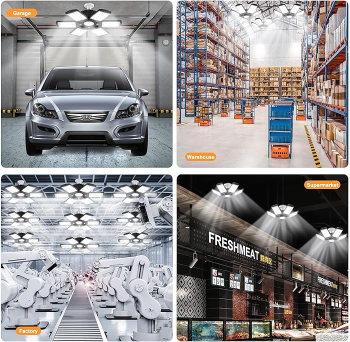 LED Garage Lights Bulb 200W 15000LM 6500K Led Shop Light with 6 Plus 1 Deformable Panels Basement Barn Ceiling Lights for E26/E27