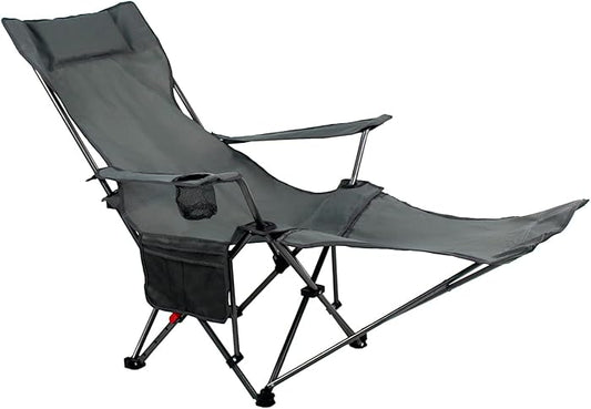 Reclining Camping Chairs for Adults, Recliner Chair with Removable Footrest & Cup Holder, Folding Chairs for Outside W/Adjustable Backrest & Storage Bag for Fishing, Beach, Lawn