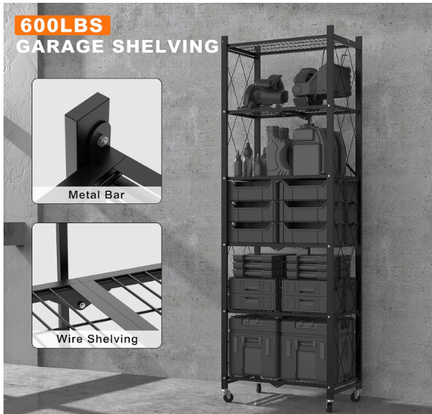Folding Bookshelf, 6 Tier Metal Bookcase and Bookshelves, Tall Shelves for Living Room Office Bedroom, Heavy Duty Book Shelve Free Standing Open