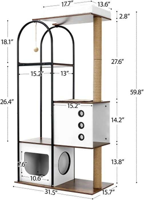 Cat Climbing Frame, Wood Cat Tree Tower, 5 Level Cat Condo with 1 Cave, 2 Scratching Posts and Perch for Indoor