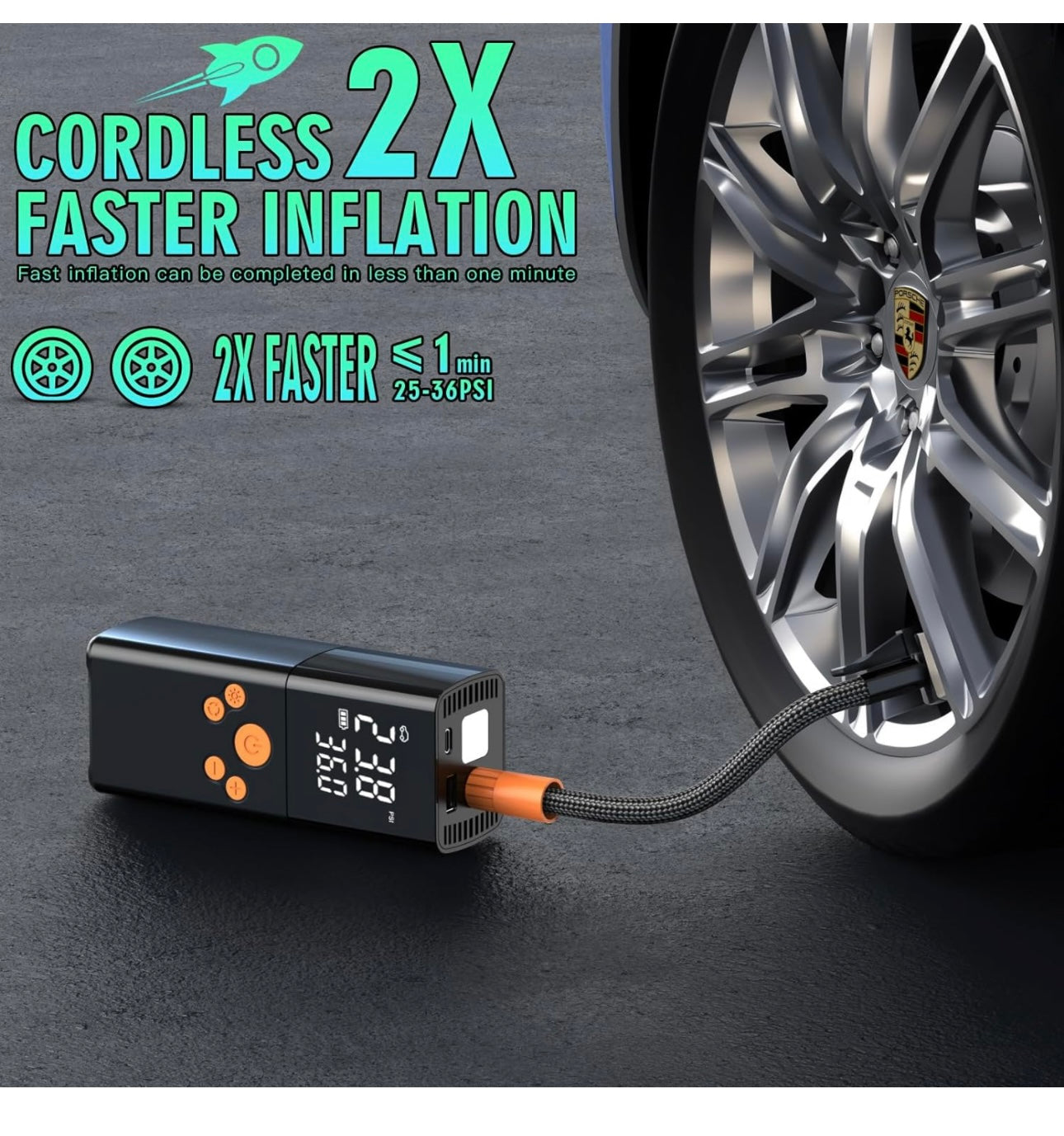 Tire Inflator Portable Air Compressor Smart Air Pump (150 PSI) with Pressure Gauge/LED Light 2X Fast Inflation for Car, Motorcycle, Bike, Balls