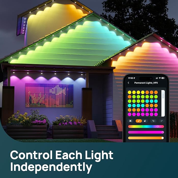 Outdoor Eave Lights for Easter Lights,100ft with 60 Triple-LED,AI Lighting, RGBTW Smart Outdoor Lights LED Strip Lights, IP67 Waterproof, Works with Alexa,Google Assistant