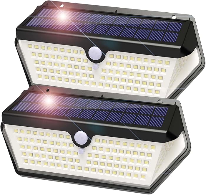 2 Pack Solar Motion Sensor Security Wall Lights Outdoor, 128 LED 1200LM Fence Step Lights with 3 Modes, 270° Wide Angle IP65 Waterproof for Garage Front Door Porch Yard Driveway (Bright White, 2 Pack)