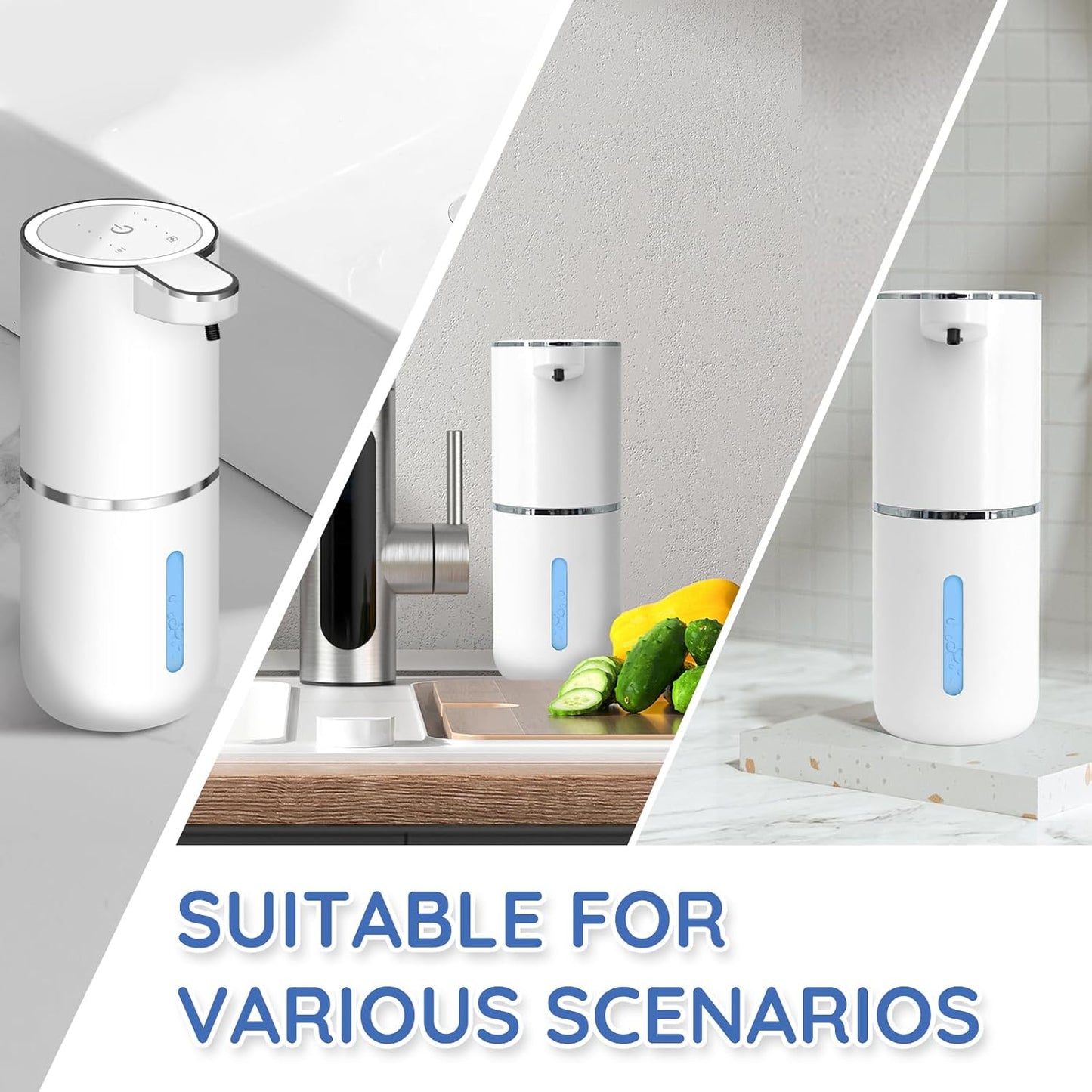 Foaming Soap Dispenser, Automatic Soap Dispenser, 13.5oz/400ml Automatic Soap Dispenser Touchless, USB Rechargeable 4 Level Adjustable Electric, for Bathroom, Kitchen
