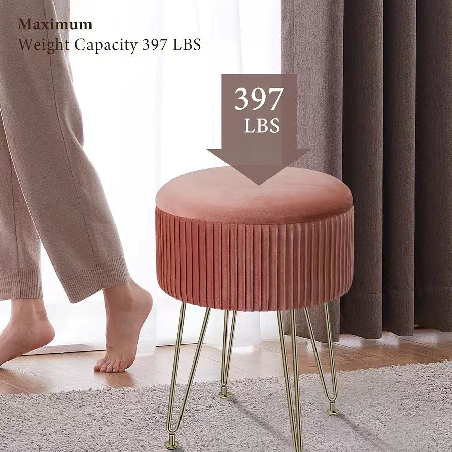 Velvet Storage Ottoman Foot Rest Makeup Footstool Velvet Footrest Chair with 4 Metal Legs Storage Stool and Ottomans for Living Room and Bedroom-Pink