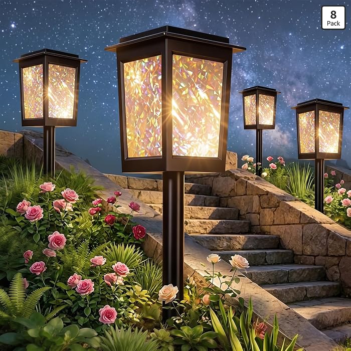 Twinkle Solar Garden Lights 8Pack, LED Solar Lights Outdoor Waterproof, Pathway Light Solar Powered, Star Ambient Light Outdoor Decor for Patio Yard Walkway Pool Lawn Sidewalk Party Landscape Lighting