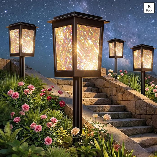 Twinkle Solar Garden Lights 8Pack, LED Solar Lights Outdoor Waterproof, Pathway Light Solar Powered, Star Ambient Light Outdoor Decor for Patio Yard Walkway Pool Lawn Sidewalk Party Landscape Lighting