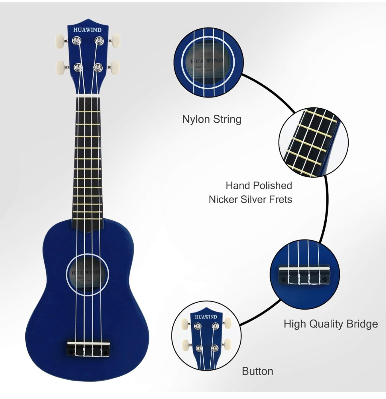 Ukulele, 21 inch Soprano Ukulele For Beginners, Hawaii Toddler Ukelele Four String Wood Uke Ukulele (Navy Blue)