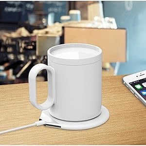 Coffee Mug Warmer,350ml Ceramic Cups,Both Smart Insulation and Mobile Phone Wireless Charging,18 Watt Induction Heater,131℉ Heat Preservation,Suitable for Office,Home and The Third Space.