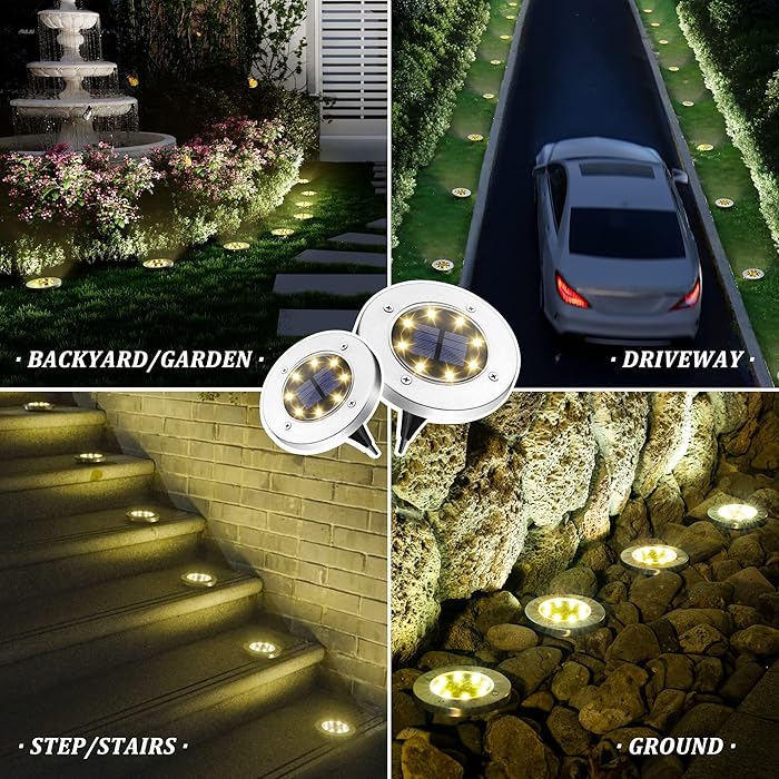 8 Pack Solar Ground Lights with Large Capacity Battery, High Efficiency Solar Powered Lights for Outdoor Garden, Patio, Pathway and Yard