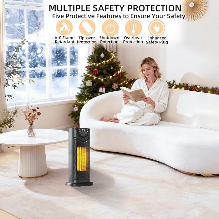 Space Heater, Portable Electric Small Heater for Indoor Use with Thermostat & Remote, Timer, 1500W PTC Ceramic Fast Safety Heat for Bedroom Living Room