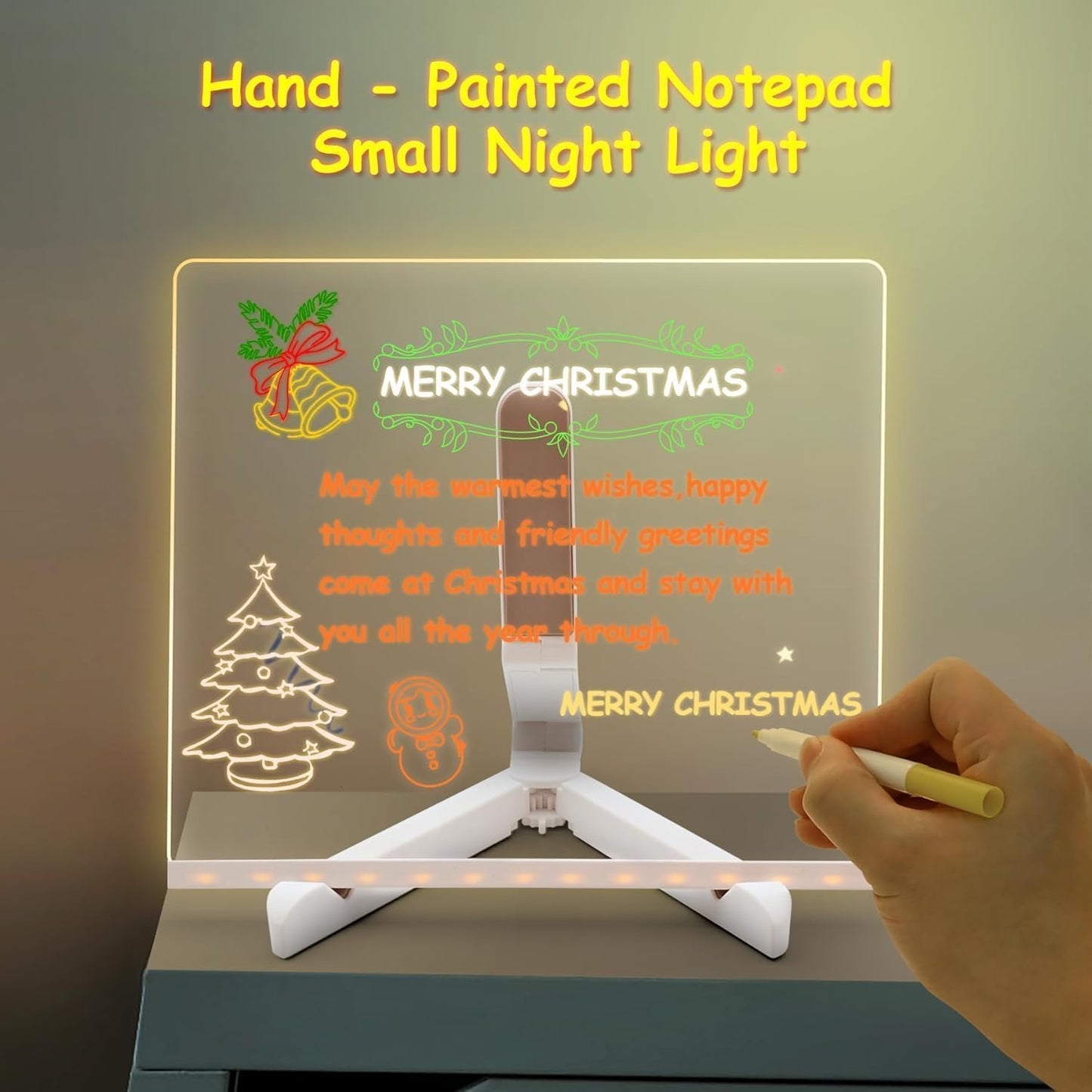 LED Note Board with Colors, Acrylic Dry Erase Board with Light and 7 Colorful Pens, Light up Dry Erase Board with Stand as a Glow Memo Message Board Note Glass Led Board (5.9"x5.9" inch)