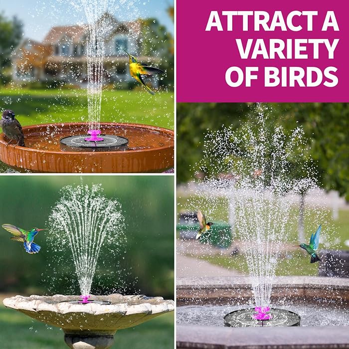 Solar Bird Bath Fountain Pump, 2026 Upgrade 4W Solar Powered Water Pump, Outdoor 6.3 Inch Water Fountain Pump with 8 Nozzles, Hummingbirds, Garden, Pool, Pond Hot Pink