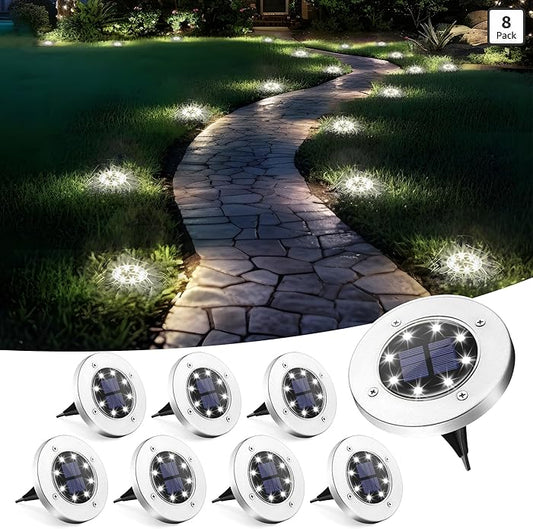 8 Pack Solar Ground Lights with Large Capacity Battery, High Efficiency Solar Powered Lights for Outdoor Garden, Patio, Pathway and Yard