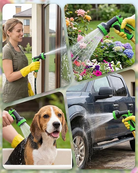 50ft Flexible Garden Hose, Lightweight Water Hose, NON-EXPANDABLE Garden Hose with 10 Function Sprayer Nozzle, Kink-Free Triple-Layer Composite Watering Hose for Yard, Lawn, Outdoor and Car Washing