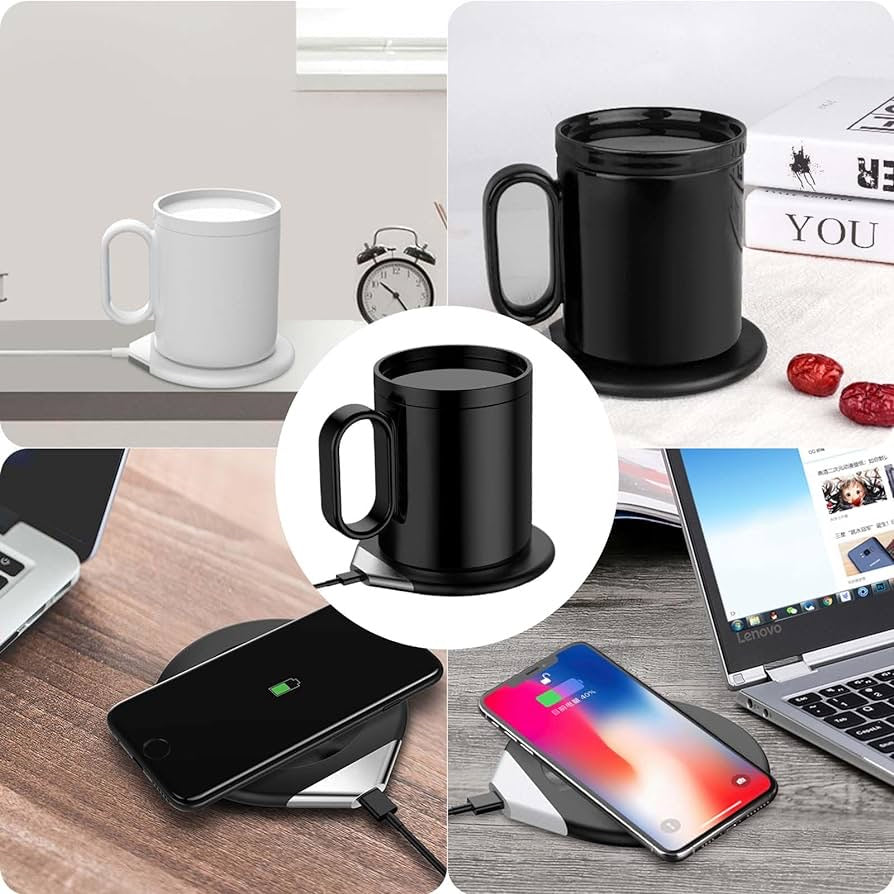 Coffee Mug Warmer,350ml Ceramic Cups,Both Smart Insulation and Mobile Phone Wireless Charging,18 Watt Induction Heater,131℉ Heat Preservation,Suitable for Office,Home and The Third Space.