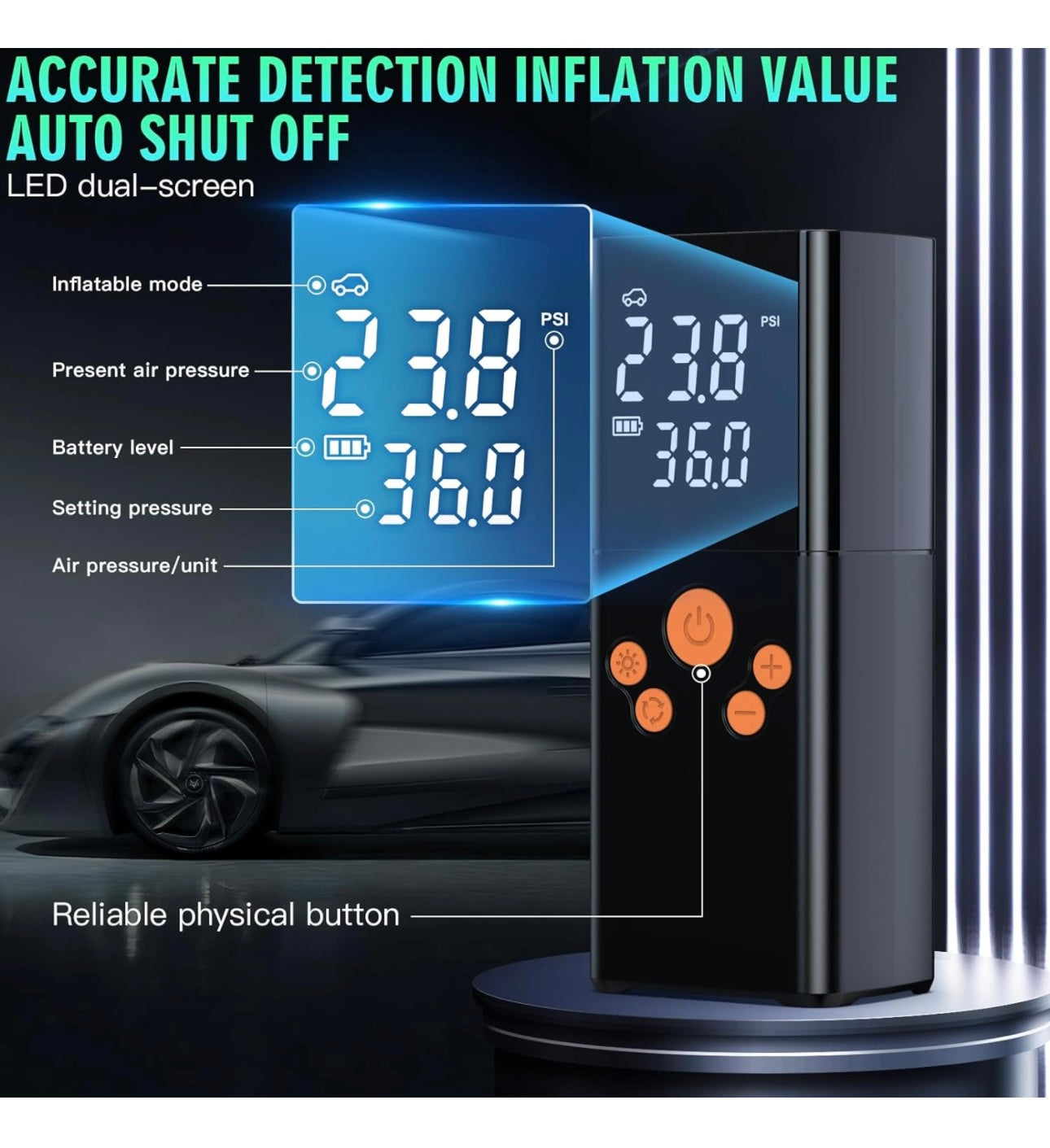 Tire Inflator Portable Air Compressor Smart Air Pump (150 PSI) with Pressure Gauge/LED Light 2X Fast Inflation for Car, Motorcycle, Bike, Balls