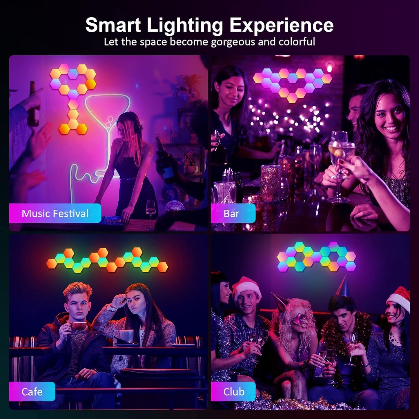 Hexagon Lights RGB Wall Light - 8 Pack Smart APP & Remote Control Modular Panel Expansion Shapes Lights Music with Sync Gaming Lights for Living Room Children Room Gaming Room