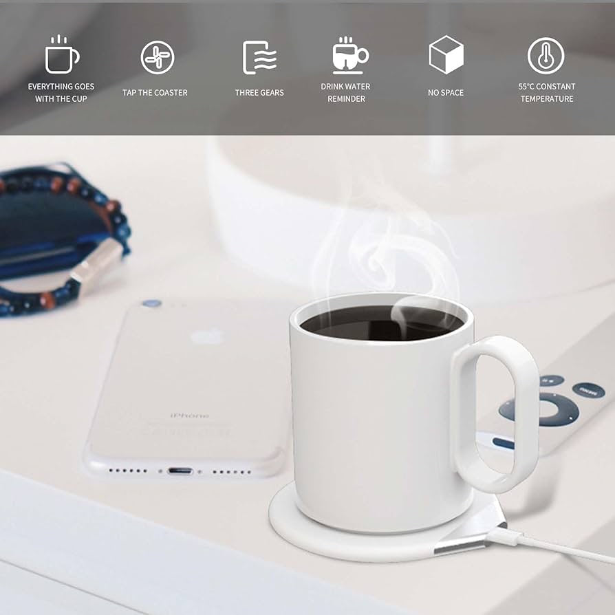 Coffee Mug Warmer,350ml Ceramic Cups,Both Smart Insulation and Mobile Phone Wireless Charging,18 Watt Induction Heater,131℉ Heat Preservation,Suitable for Office,Home and The Third Space.