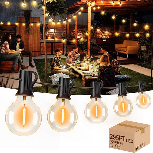 295FT Outdoor String Lights Outside Patio LED G40 Light with 90 Shatterproof Plastic Bulbs UL Listed Hanging Lighting for Backyard Balcony Bistro Decor