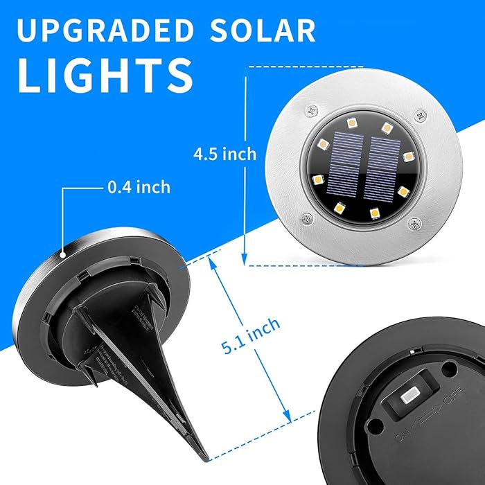 8 Pack Solar Ground Lights with Large Capacity Battery, High Efficiency Solar Powered Lights for Outdoor Garden, Patio, Pathway and Yard