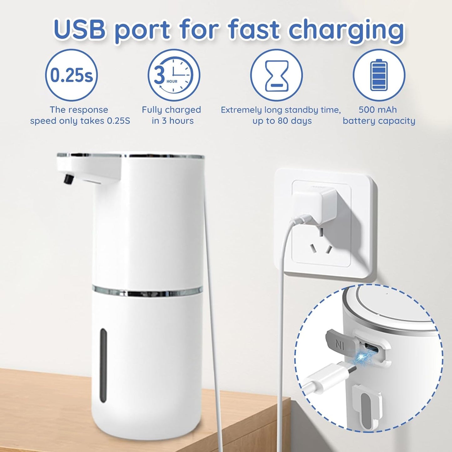 Foaming Soap Dispenser, Automatic Soap Dispenser, 13.5oz/400ml Automatic Soap Dispenser Touchless, USB Rechargeable 4 Level Adjustable Electric, for Bathroom, Kitchen