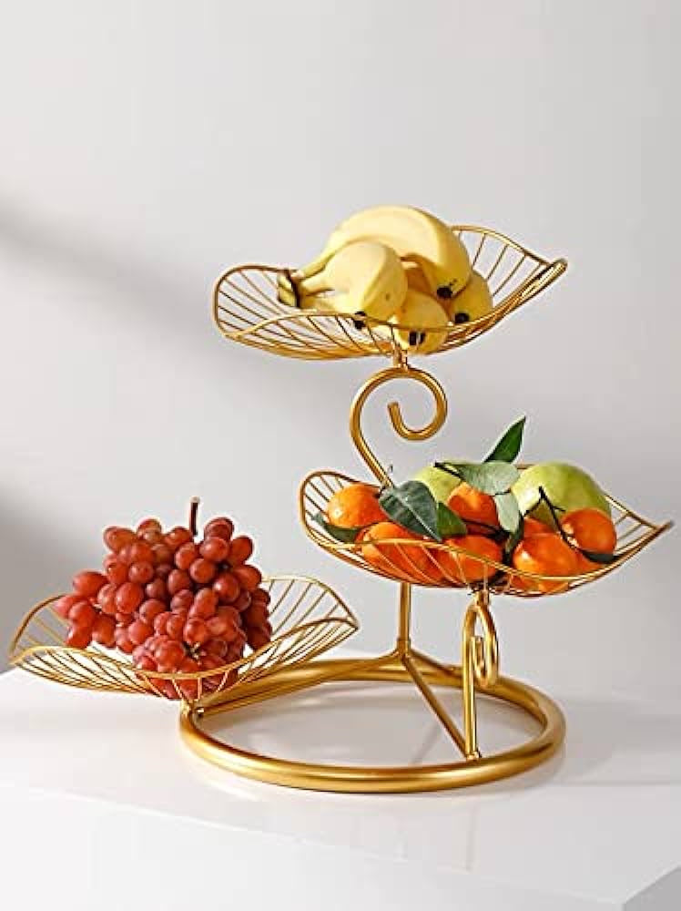 Metal 3-Tier Fruit Basket Holder Decorative Fruit Bowl Stand, Gold