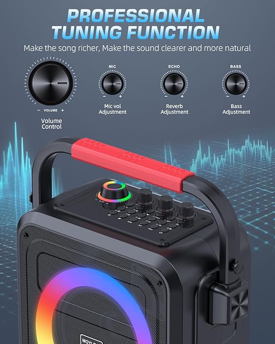 Karaoke Machine for Adults & Kids, Bluetooth Karaoke Speaker with Two Wireless Karaoke Microphones, PA System Speaker Supports TF Card/USB, AUX in, REC, Bass & Treble for Party/Meeting/Adults/Kids
