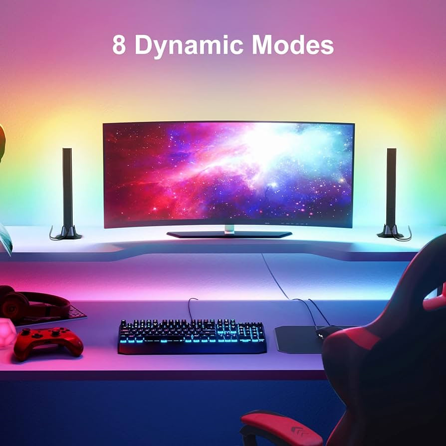 RGB Light Bar, Music Sync RGB IC LED Lights Bars, USB Powered Ambient Lighting, Remote Control Color Changing Gaming TV Backlight, 8 Dynamic Modes for PC Room Monitor Desk