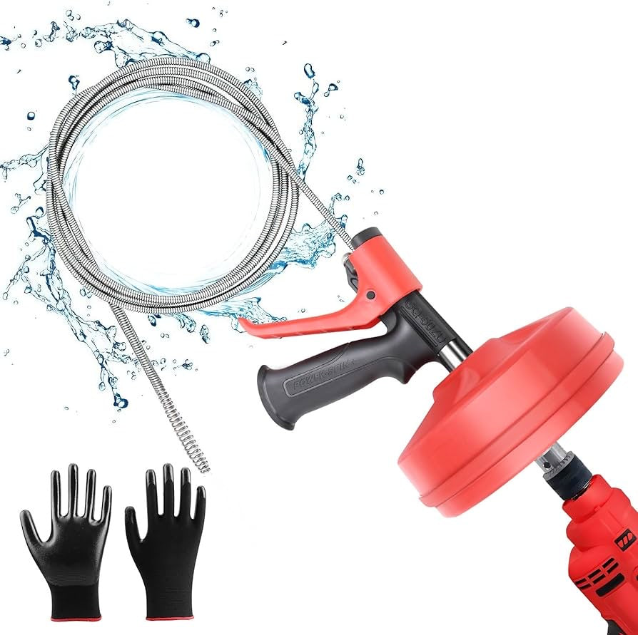 Drain Snake, Arc De TP Sewer Snake Plumbing Drain Auger, Manual or Drill Powered 25 Feet Heavy Duty Flexible Drum Auger Power Unclog Spin Drain Cleaner Tool for Kitchen,Bathrom and Shower Sink, Gutter