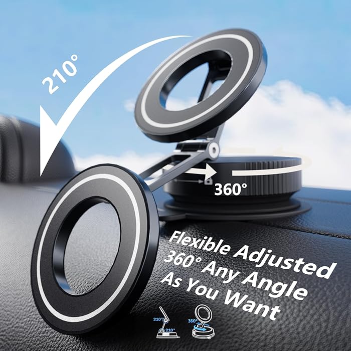 Vacuum Suction Cup Phone Mount, 360° Adjustable Magnetic Phone Holder for Car – [89+lbs Strongest Suction & 2800gf Magnetic] Swivel Lock for Car/Gym/Mirror/Shower