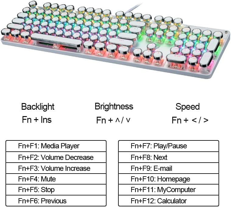 YSCP Typewriter Style Mechanical Gaming Keyboard RGB Backlit Wired with Blue Switch Retro Round Keycap 104 Keys Keyboard (Writertype Keyboard 104 )