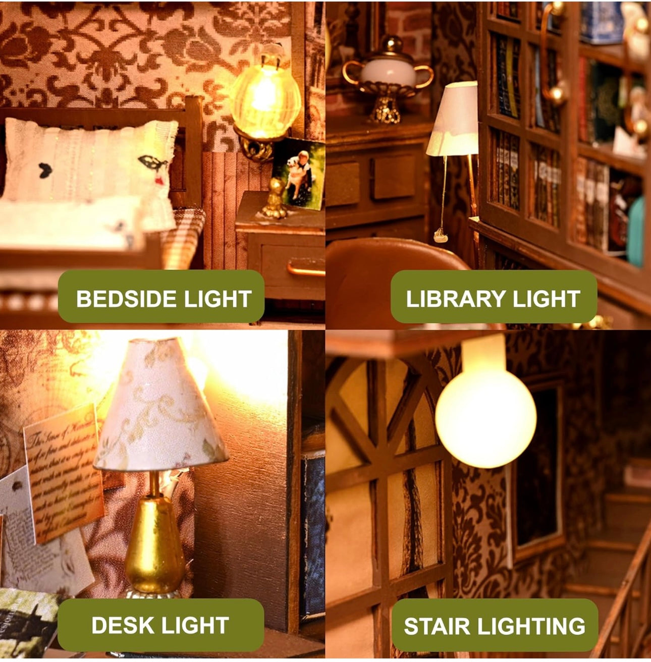 Book Nook Kit, DIY Miniature Doolhouse Booknook Kit, 3D Wooden Puzzle Bookend Bookshelf Insert Decor with LED Light, Tiny Book Nook for Teens Adults