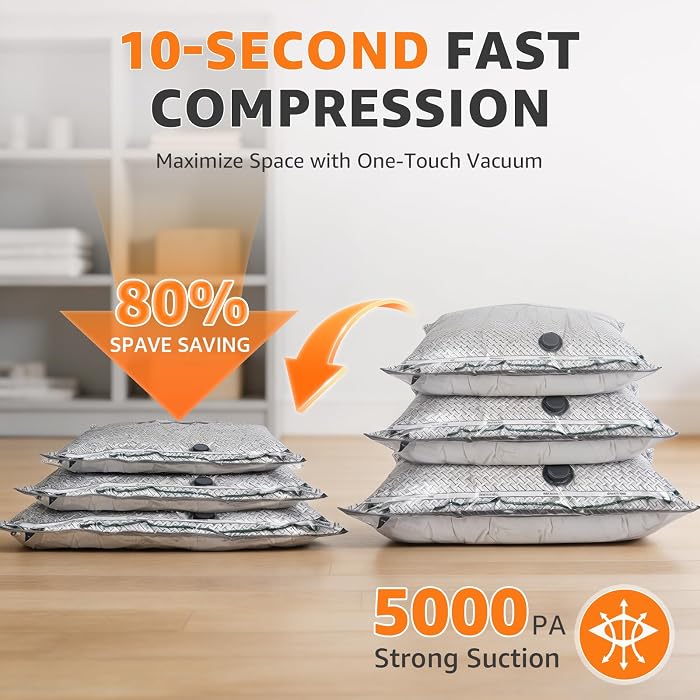 15 Pack Travel Vacuum Bags with Rechargeable Pump, 3 Sizes Combo
Space Saver Vacuum Seal Bags for Clothing Travel, 5000Pa Compression Packing Cubes for Luggage Suitcase, Cruise Essentials