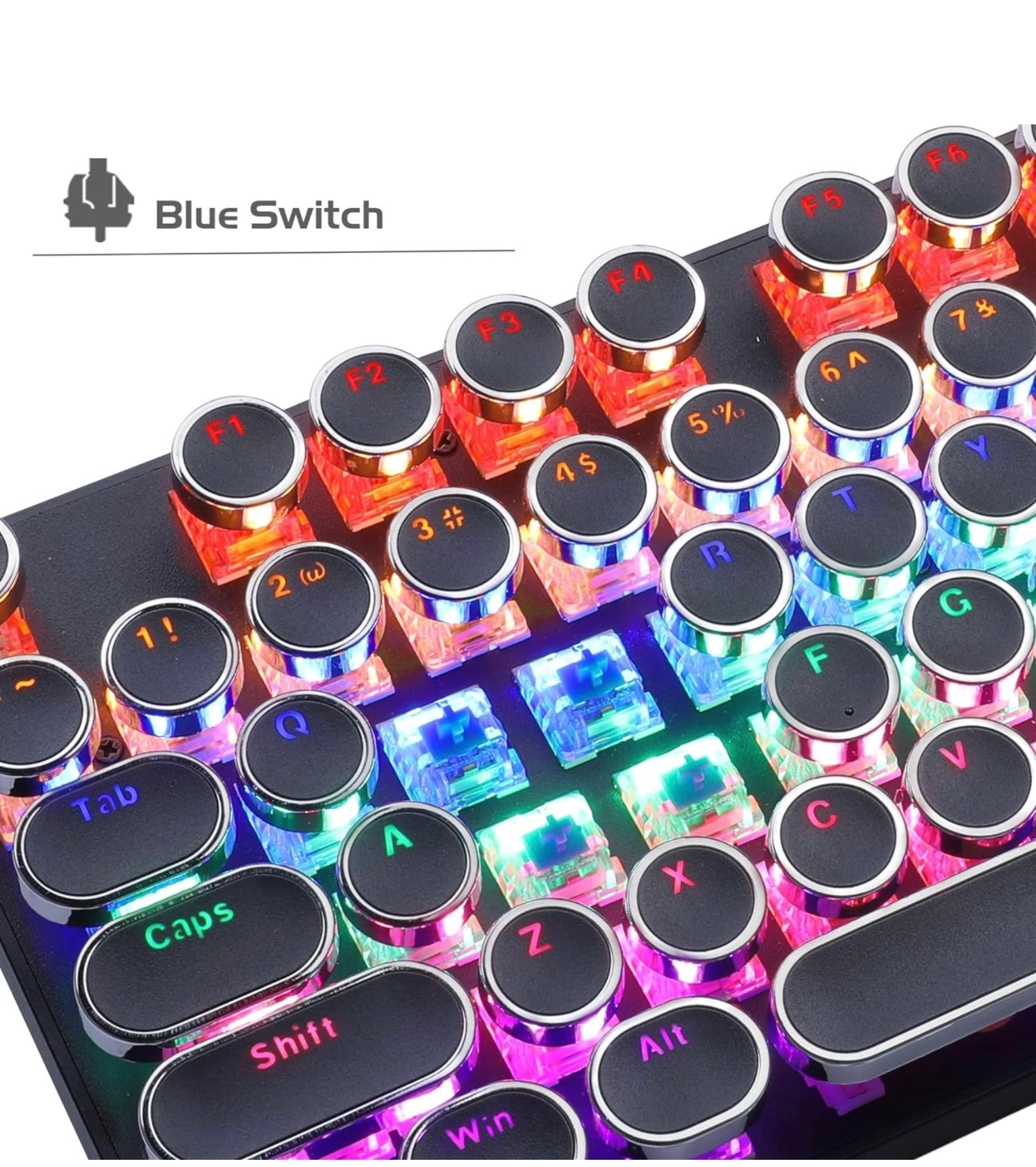 YSCP Typewriter Style Mechanical Gaming Keyboard RGB Backlit Wired with Blue Switch Retro Round Keycap 104 Keys Keyboard (Writertype Keyboard 104 )