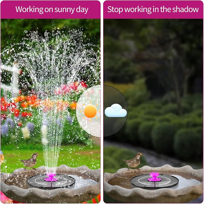 Solar Bird Bath Fountain Pump, 2026 Upgrade 4W Solar Powered Water Pump, Outdoor 6.3 Inch Water Fountain Pump with 8 Nozzles, Hummingbirds, Garden, Pool, Pond Hot Pink