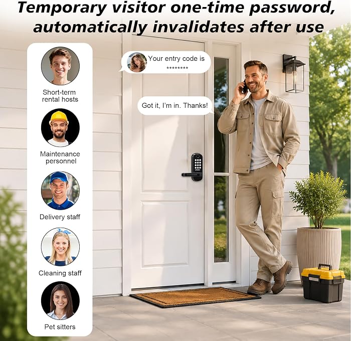 Smart Fingerprint Door Lock, 6-in-1 Keyless Entry, App Control, Auto Lock
Backlit Keypad Door Lock with Handle, Anti-Peep Password, 15-Min Install Alexa & Google Compatible for Front Doors & Bedrooms