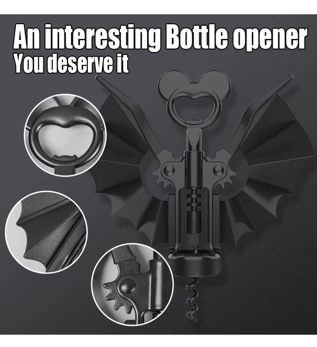 Bat Wine Opener with Wings Wine and Beer 2-in-1 Bottle Opener Bat Shape Bottle Opener for Home Wine Clubs Bars