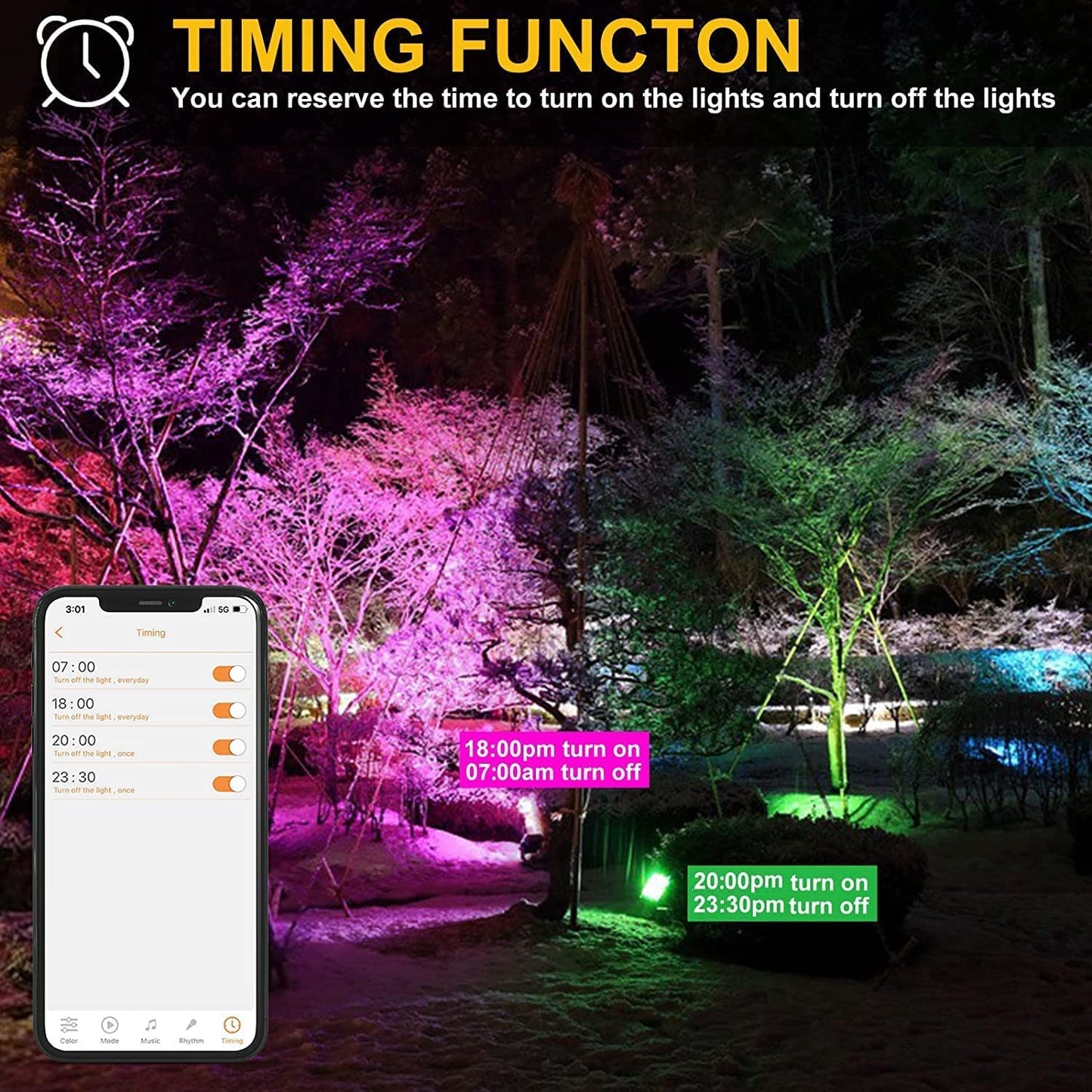 4 pack RGB LED Flood Lights with Bluetooth APP Control, IP66 Waterproof, Timing - For Indoor & Outdoor Landscape Lighting