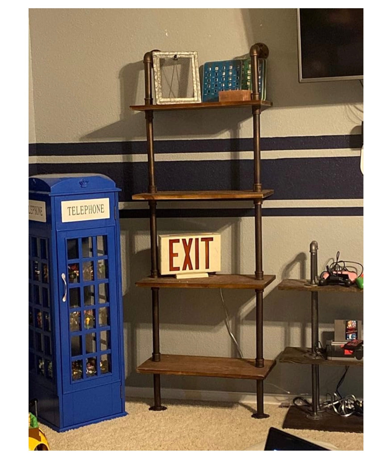 24 Inch Industrial Pipe Shelves-Wall Mounted Metal Pipe Wood Shelf-Rustic Pipe Ladder Bookshelf Bookcase-DIY Open Pipe Shelving